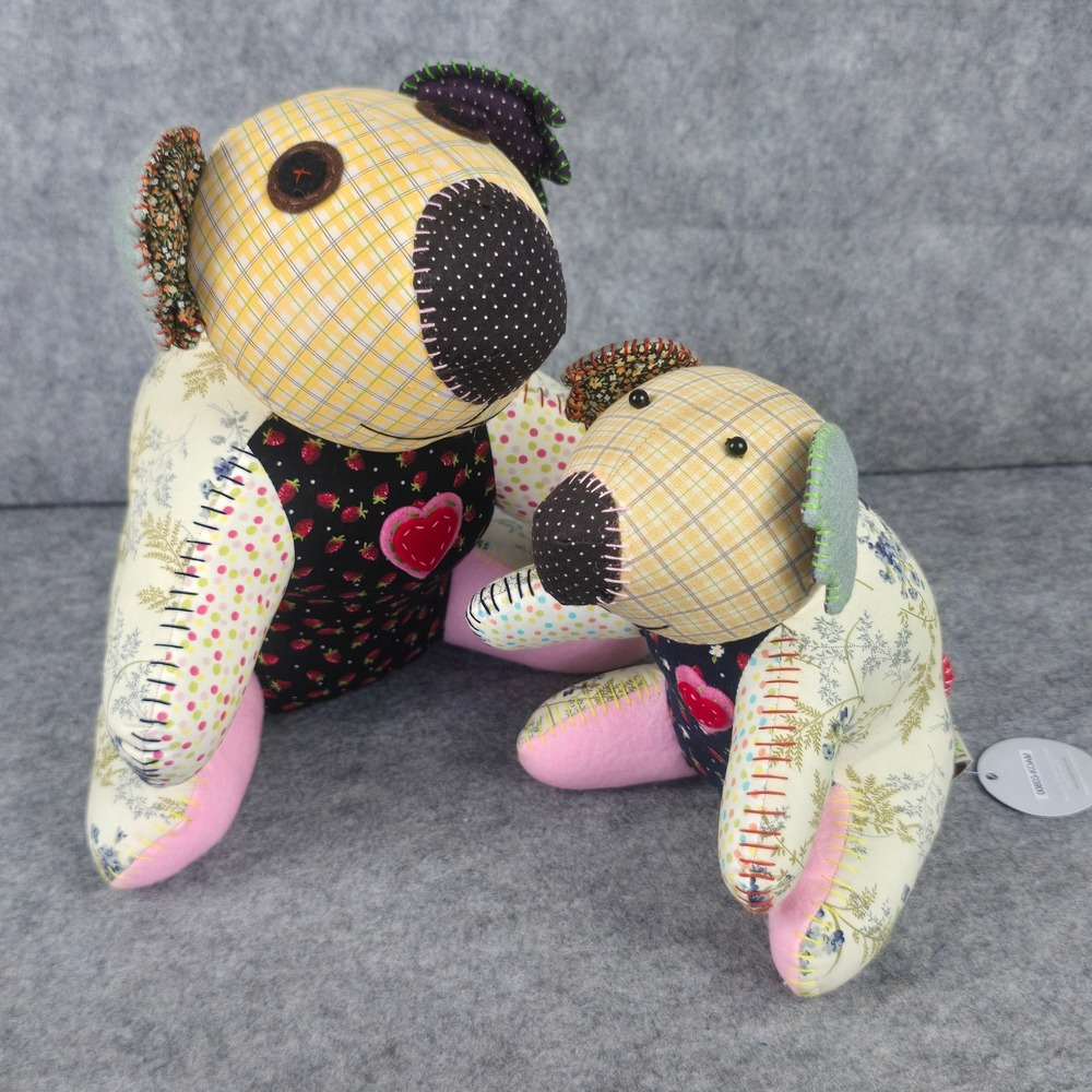 Nook Nook Patchwork Plush Bears Multicolor Handcrafted Decor Set 2 NWT Plush
